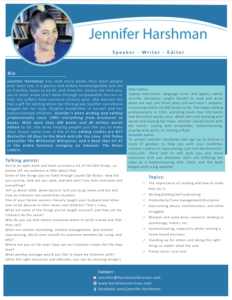 Image of Jennifer Harshman's one-sheet