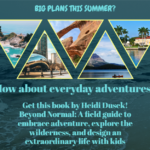 Everyday adventures with kids graphic shows popular vacation destinations including a beach and state park.