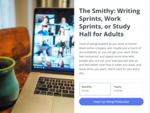 This is a clickable image that links to the signup form for writing sprints, work sprints, or study halls for adults.