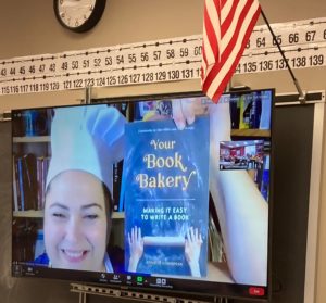 Get an author to speak to your school via Zoom, as Jennifer Harshman is doing in this photo.